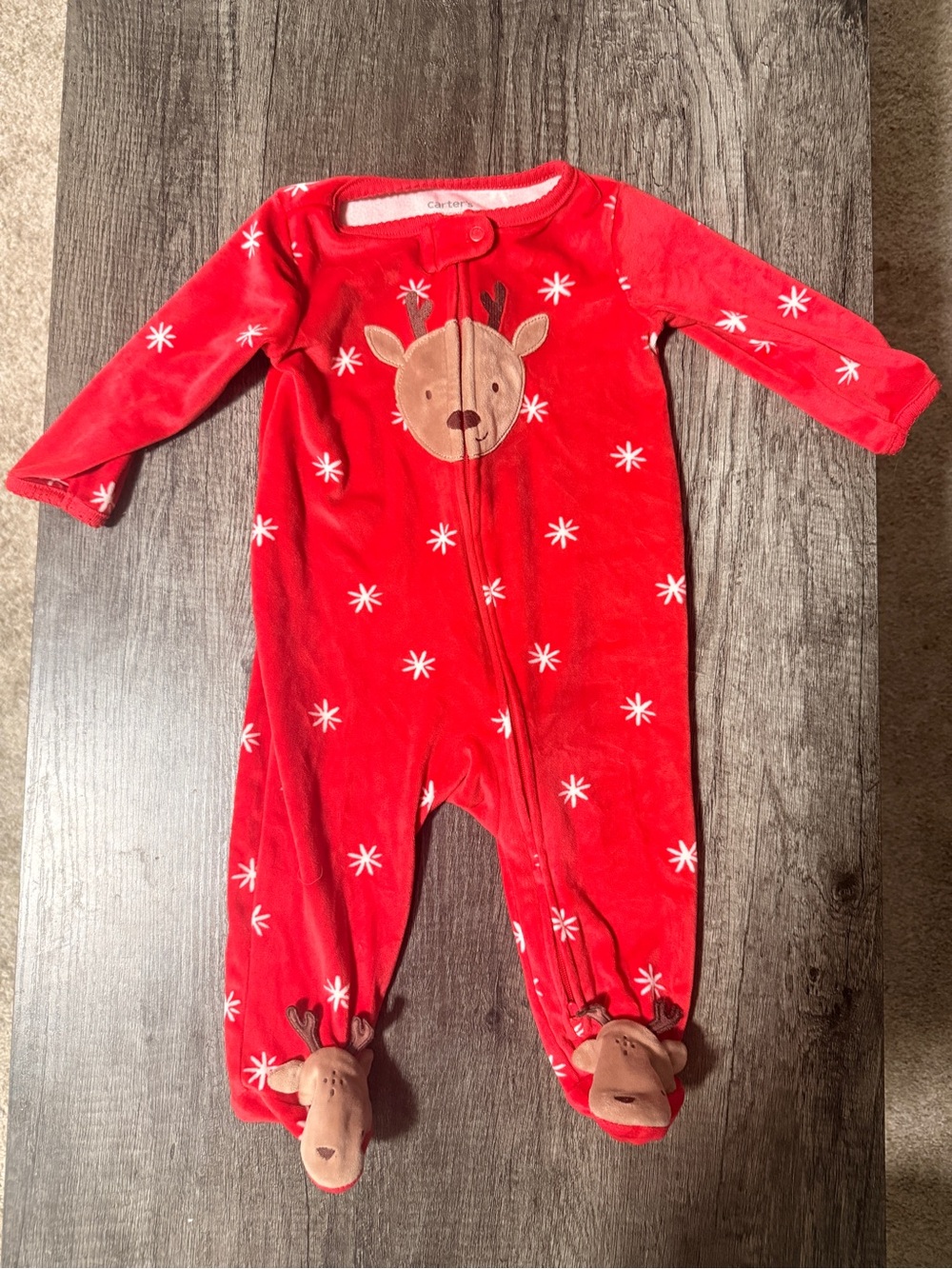 Carter's Red Reindeer Footed One-Piece